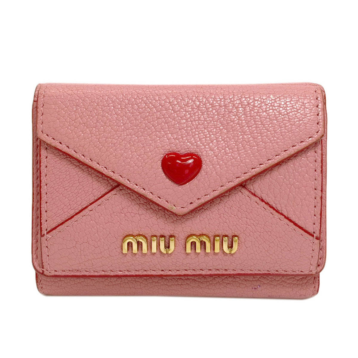 MIUMIU Compact Wallet Heart Bifold Wallet with Coin Pocket Leather Ladies [Used]