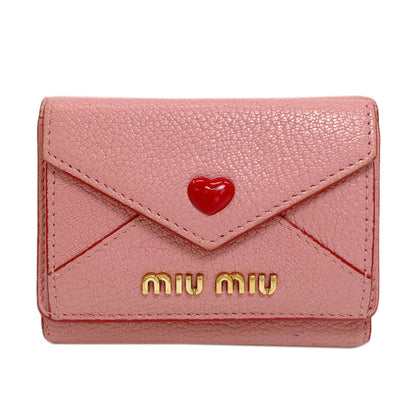 MIUMIU Compact Wallet Heart Bifold Wallet with Coin Pocket Leather Ladies [Used]