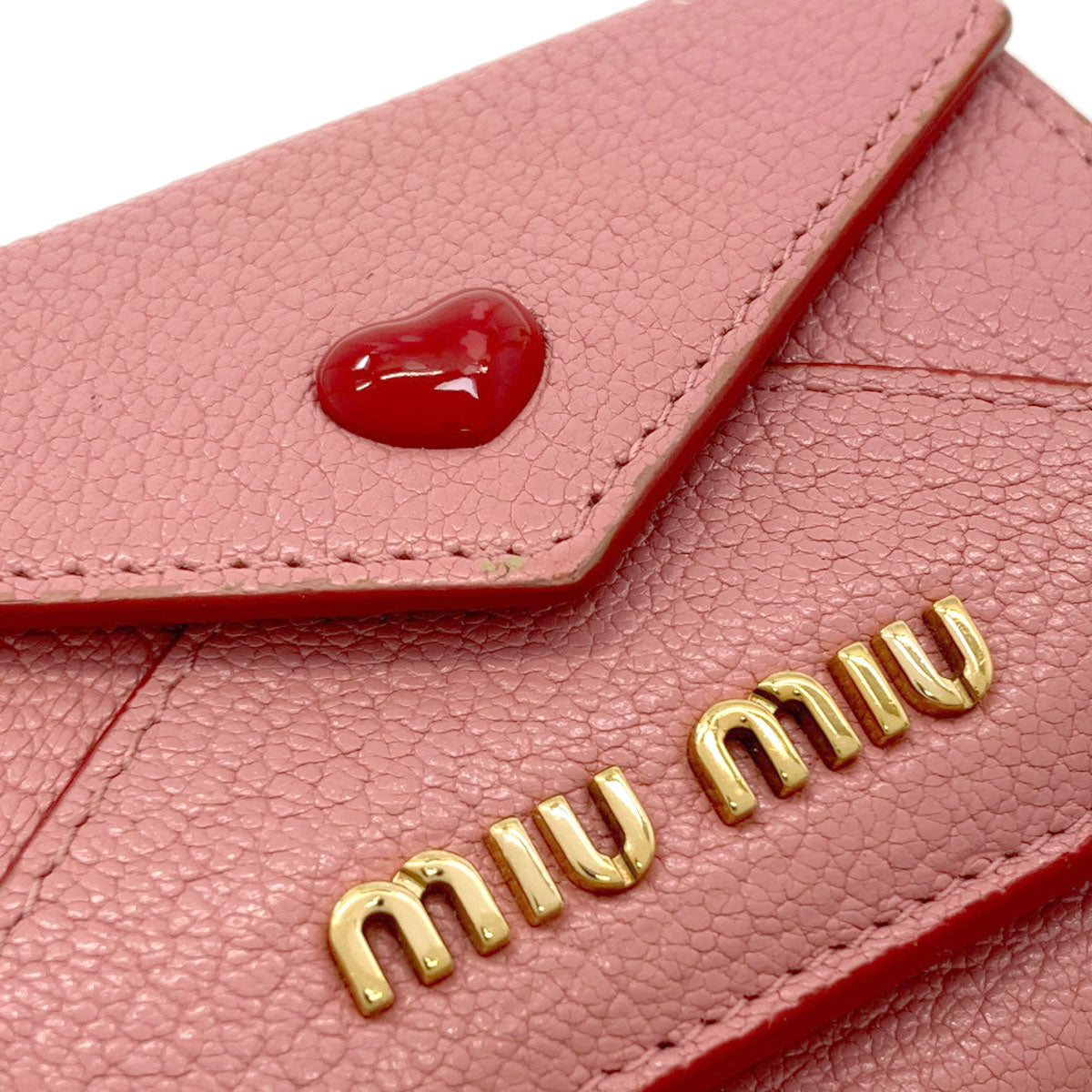 MIUMIU Compact Wallet Heart Bifold Wallet with Coin Pocket Leather Ladies [Used]