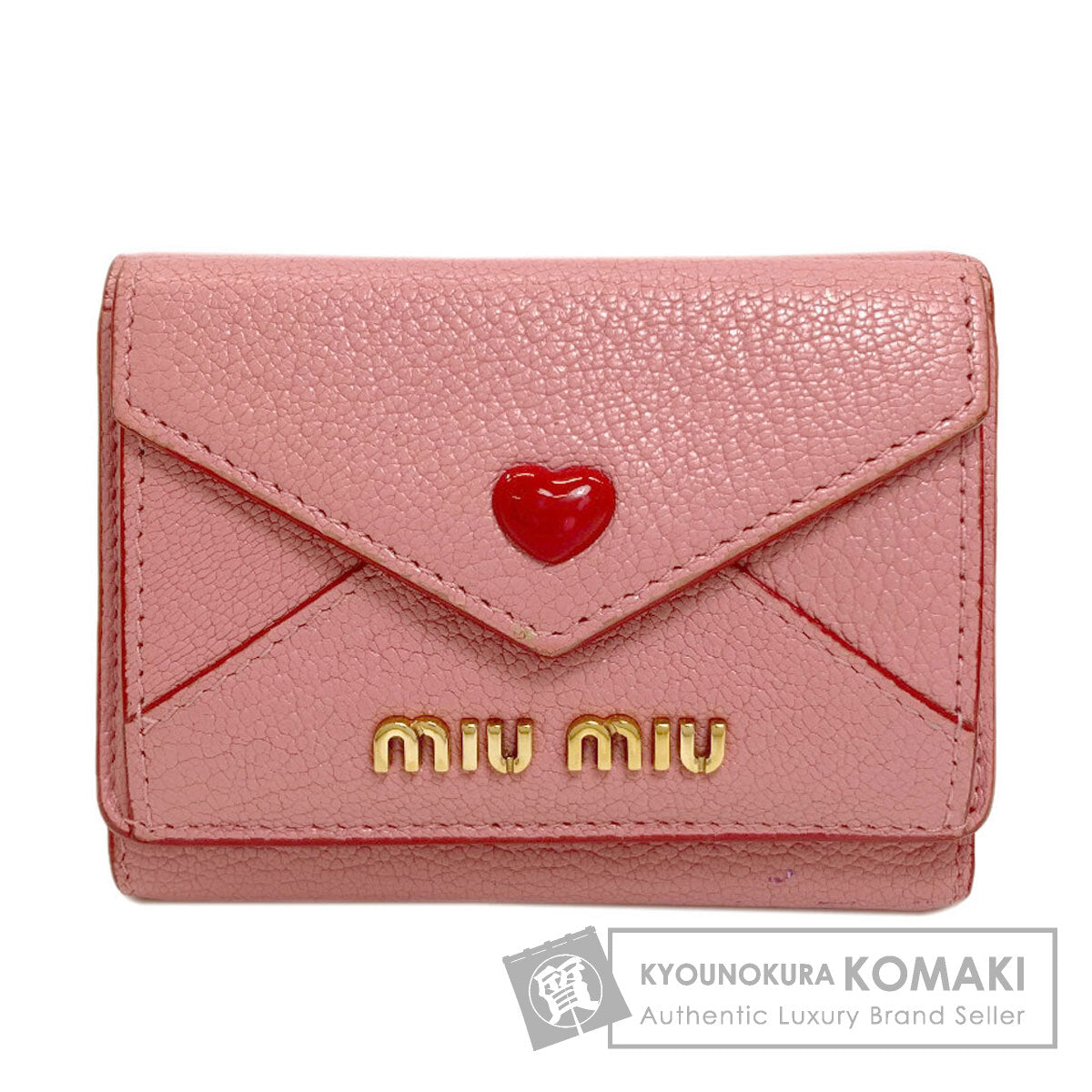 MIUMIU Compact Wallet Heart Bifold Wallet with Coin Pocket Leather Ladies [Used]