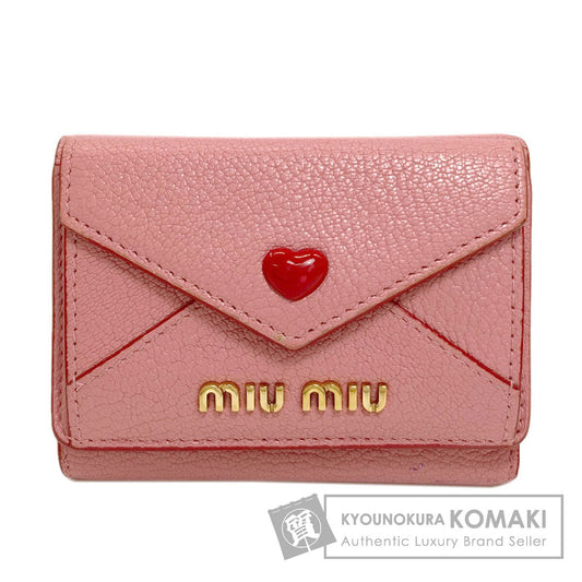 MIUMIU Compact Wallet Heart Bifold Wallet with Coin Pocket Leather Ladies [Used]
