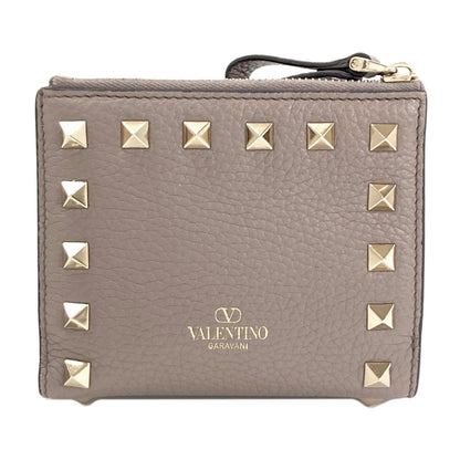VALENTINO Studs Bifold Wallet with Coin Pocket Leather Ladies [Used]