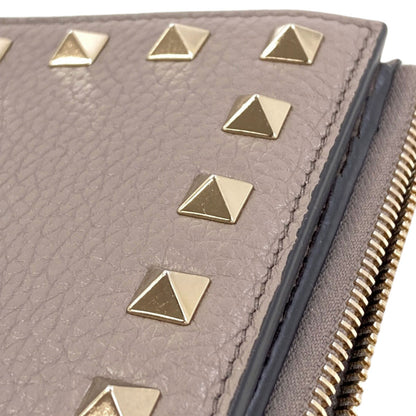 VALENTINO Studs Bifold Wallet with Coin Pocket Leather Ladies [Used]