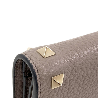 VALENTINO Studs Bifold Wallet with Coin Pocket Leather Ladies [Used]