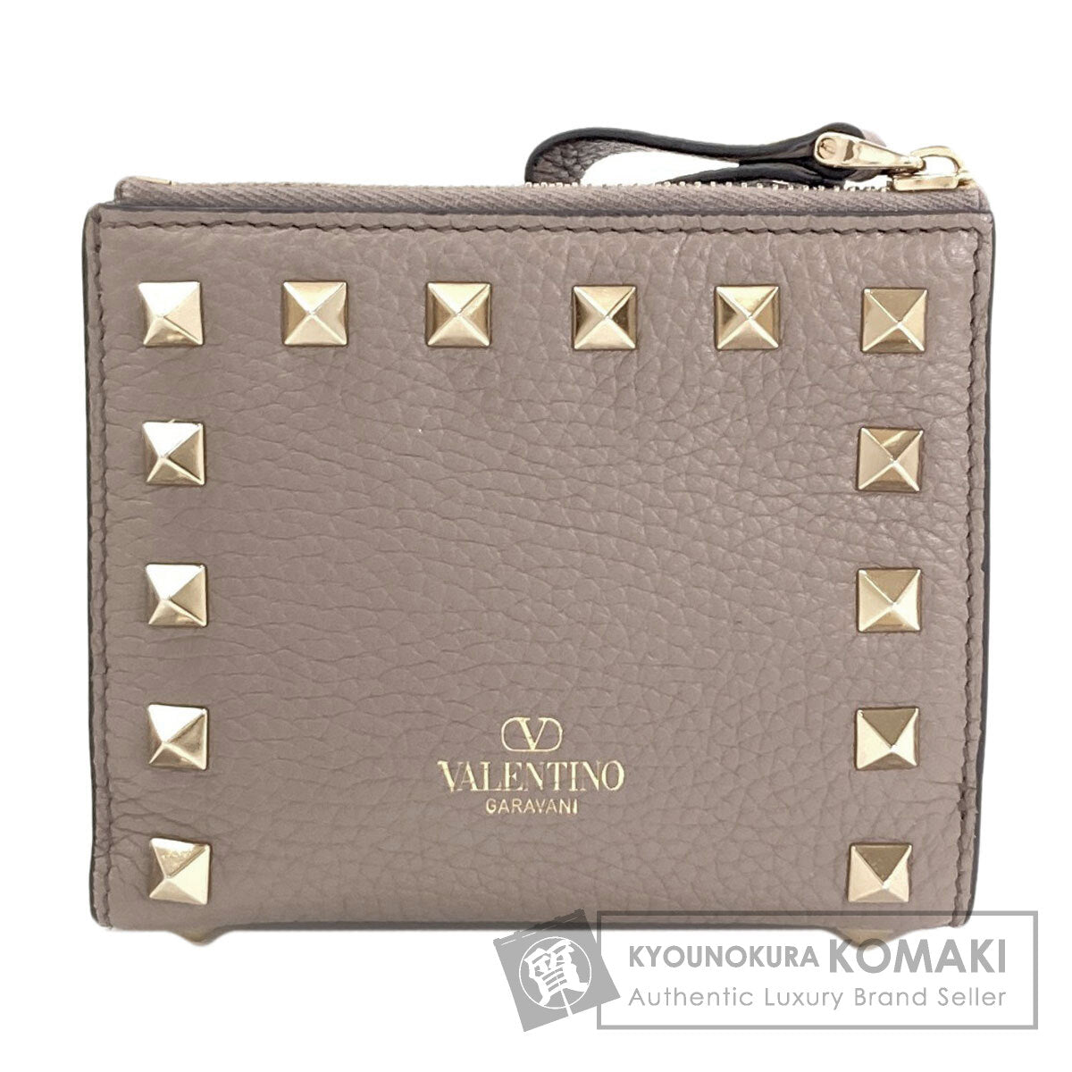 VALENTINO Studs Bifold Wallet with Coin Pocket Leather Ladies [Used]