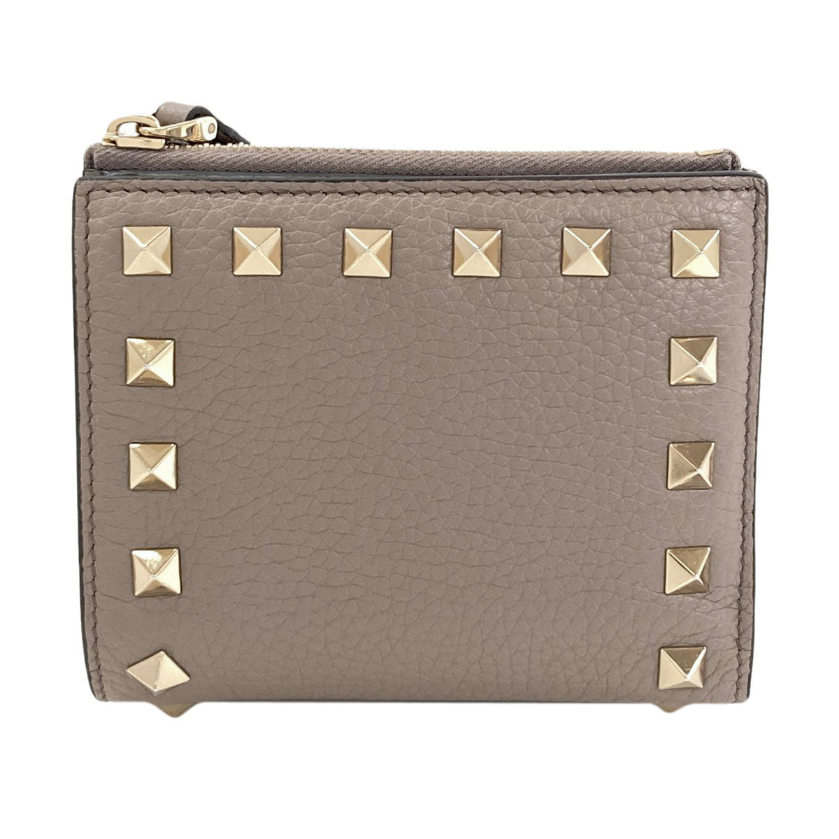 VALENTINO Studs Bifold Wallet with Coin Pocket Leather Ladies [Used]