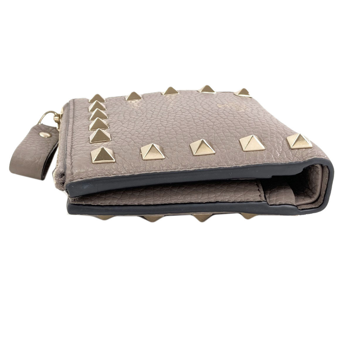 VALENTINO Studs Bifold Wallet with Coin Pocket Leather Ladies [Used]