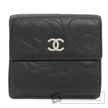CHANEL Camellia Embossed SilverHardware Bifold Wallet with Coin Pocket Lambskin Ladies [Used]