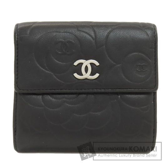 CHANEL Camellia Embossed SilverHardware Bifold Wallet with Coin Pocket Lambskin Ladies [Used]