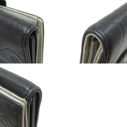 CHANEL Camellia Embossed SilverHardware Bifold Wallet with Coin Pocket Lambskin Ladies [Used]