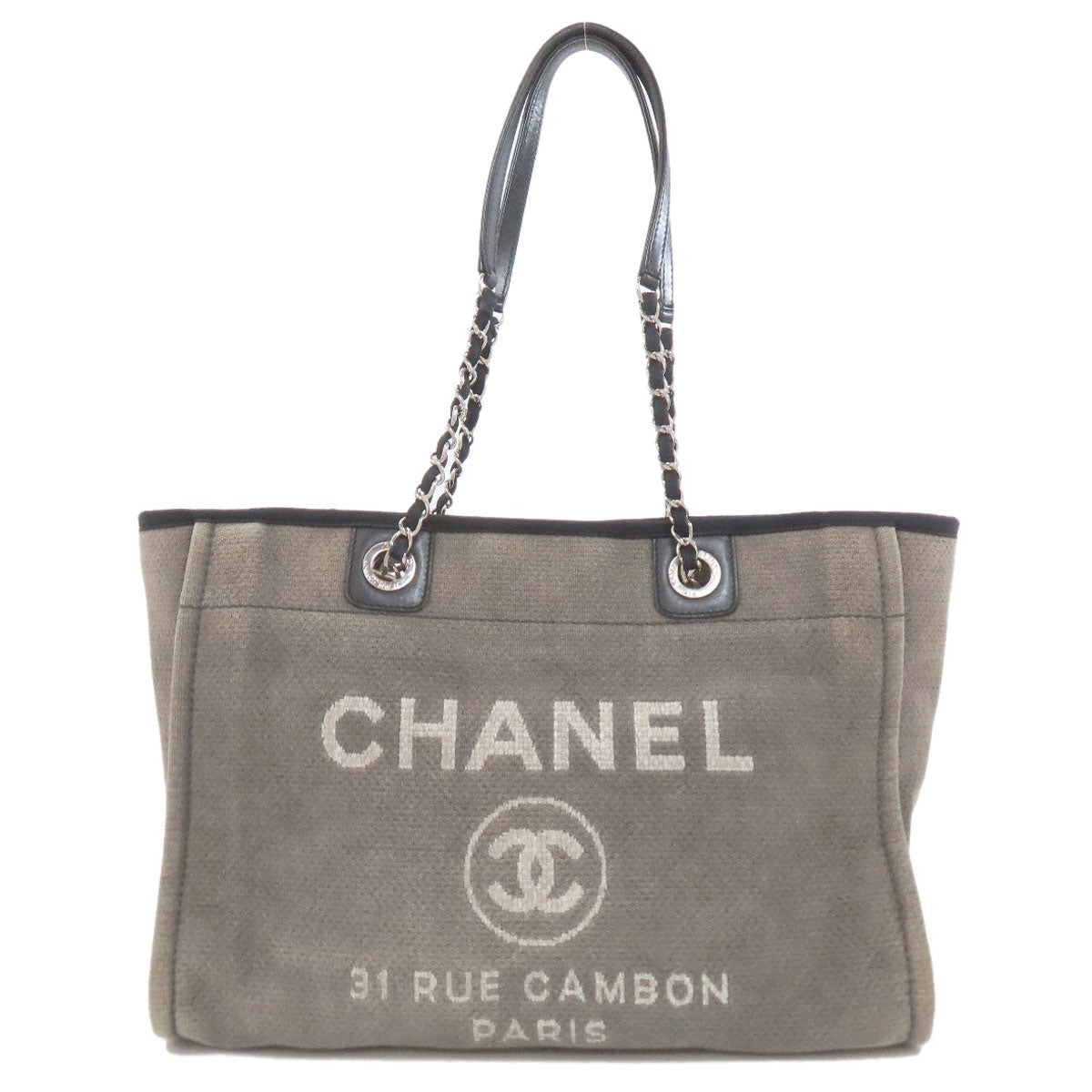 CHANEL Deauville SilverHardware Tote Bag Canvas Ladies [Used]