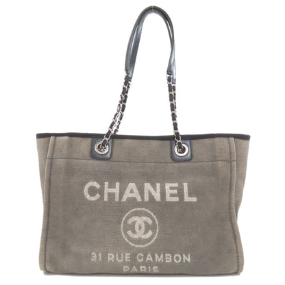CHANEL Deauville SilverHardware Tote Bag Canvas Ladies [Used]