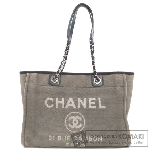 CHANEL Deauville SilverHardware Tote Bag Canvas Ladies [Used]