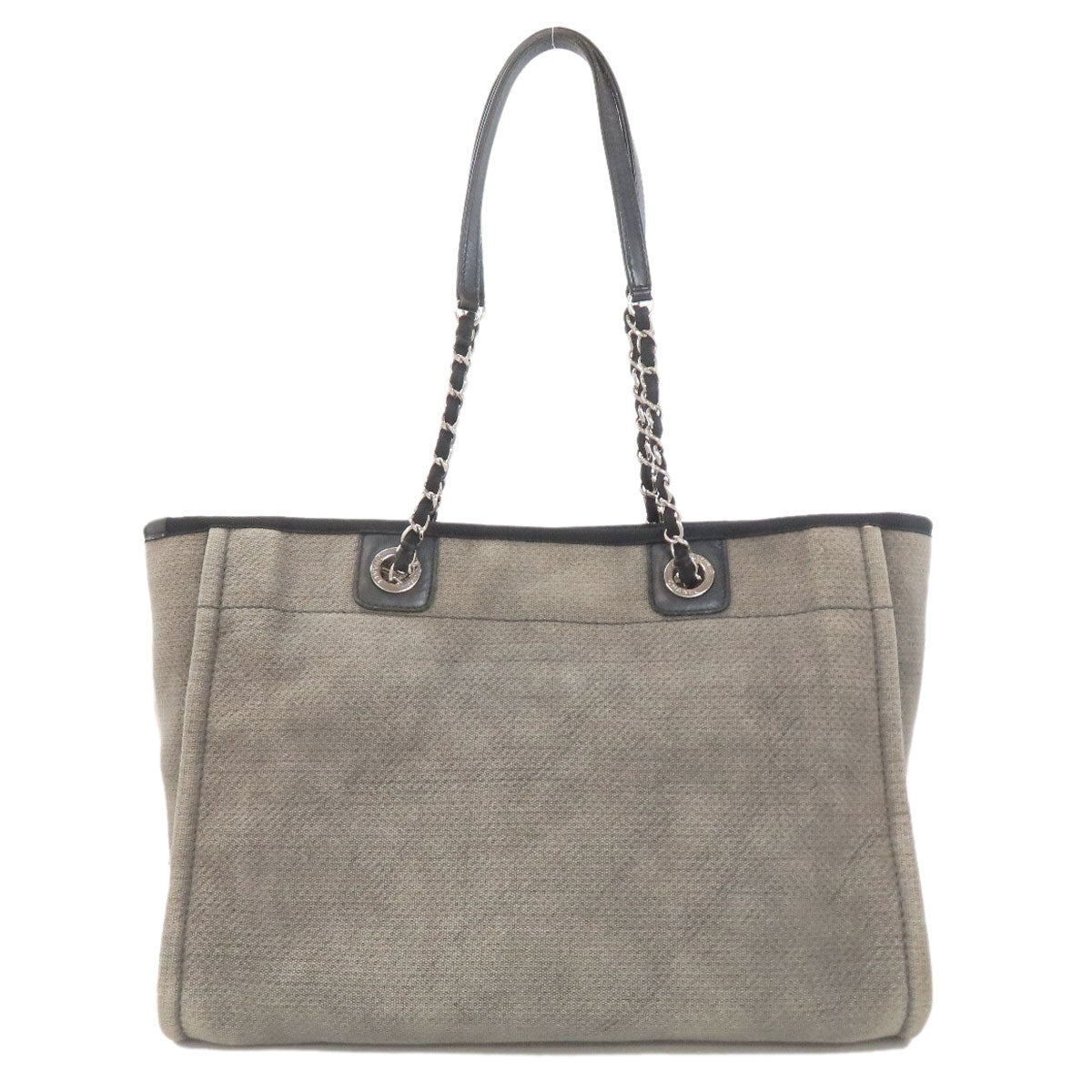 CHANEL Deauville SilverHardware Tote Bag Canvas Ladies [Used]