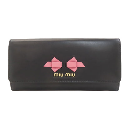 MIUMIU Ribbon motif Long wallet (with coin pocket) Leather Ladies [Used]