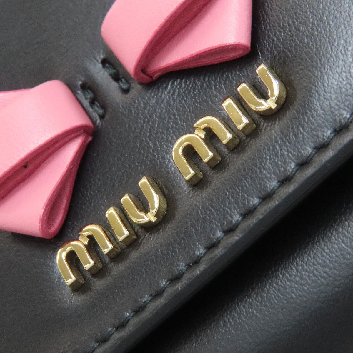 MIUMIU Ribbon motif Long wallet (with coin pocket) Leather Ladies [Used]