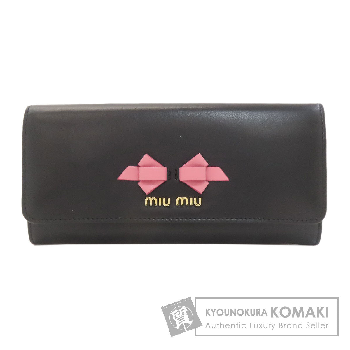 MIUMIU Ribbon motif Long wallet (with coin pocket) Leather Ladies [Used]