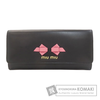 MIUMIU Ribbon motif Long wallet (with coin pocket) Leather Ladies [Used]