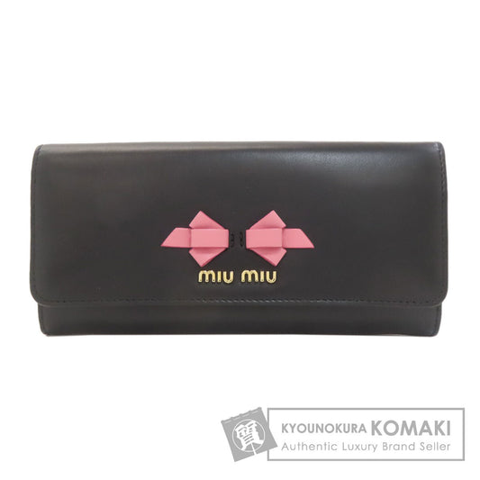 MIUMIU Ribbon motif Long wallet (with coin pocket) Leather Ladies [Used]