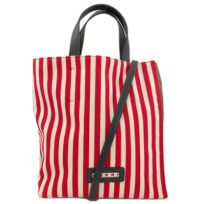 MARNI Stripe 2WAY Tote Bag Canvas LeatherLadies [Used]