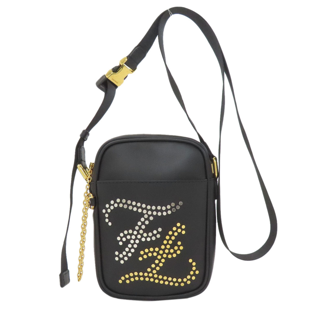 FENDI Calligraphy Studs Shoulder Bag Leather Ladies [Used]