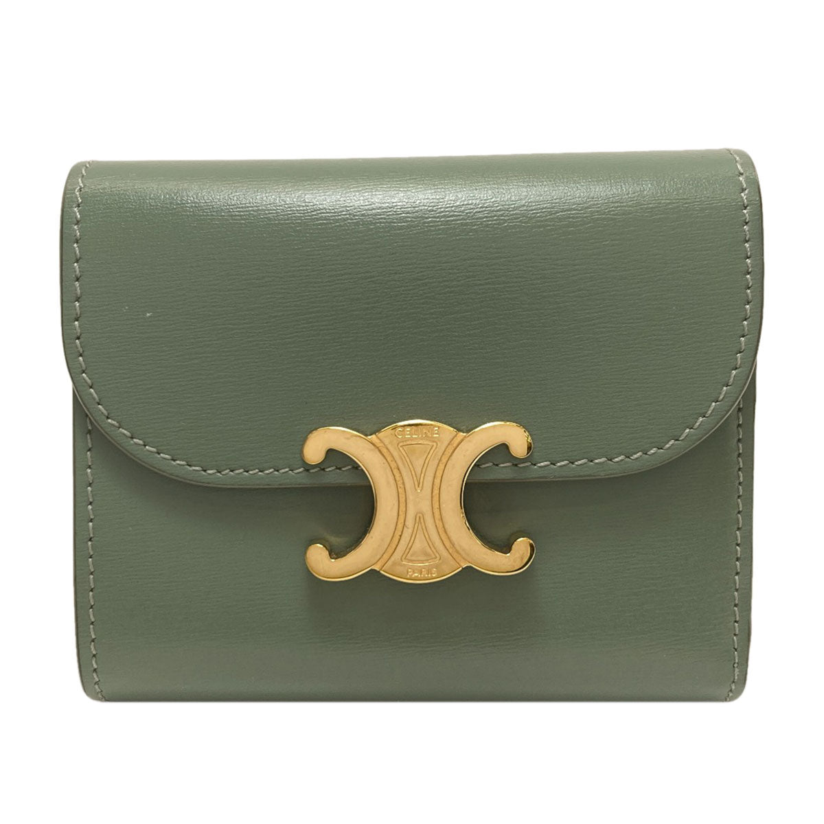 CELINE Triomphe Flap Tri-fold Bifold Wallet with Coin Pocket Calf Ladies [Used]