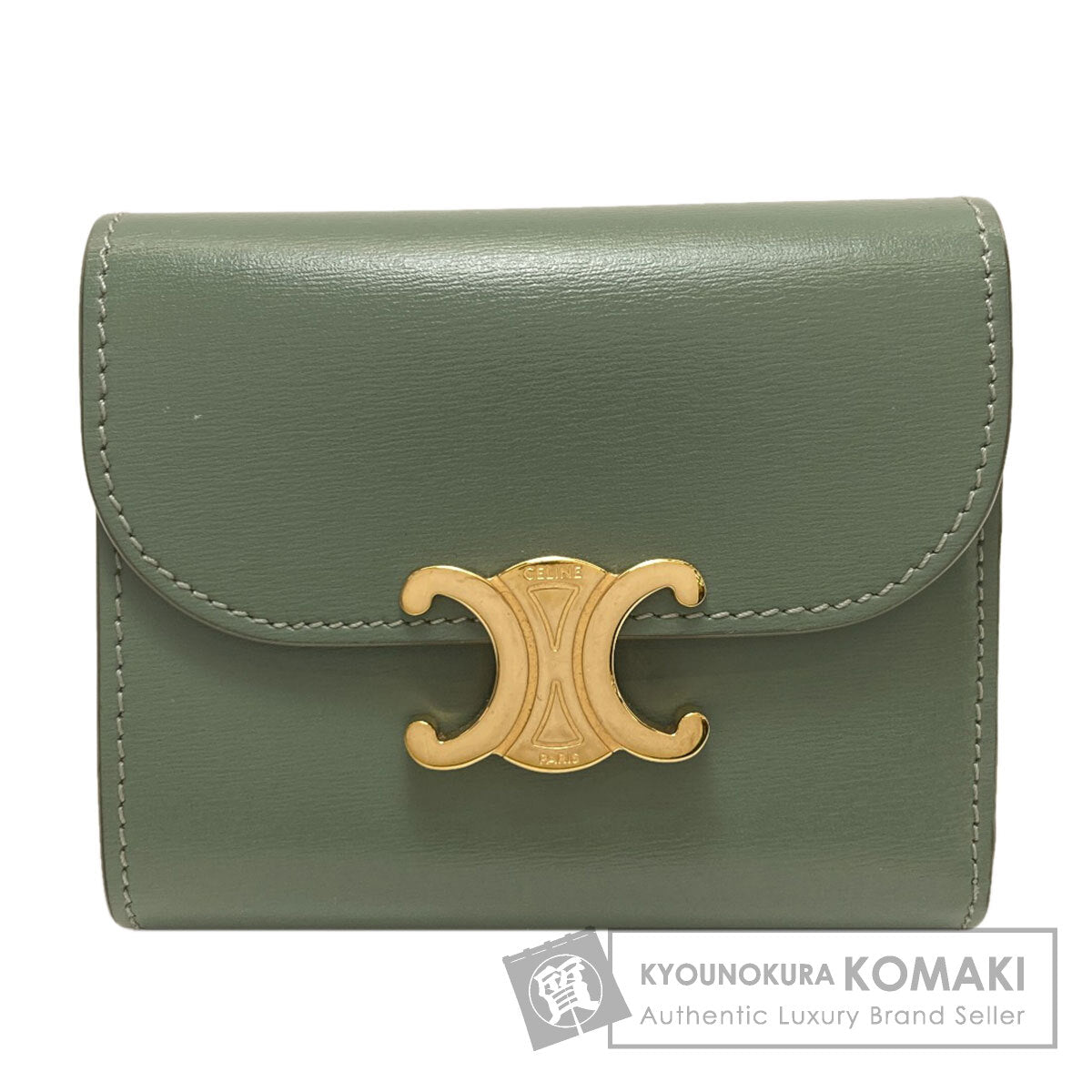 CELINE Triomphe Flap Tri-fold Bifold Wallet with Coin Pocket Calf Ladies [Used]