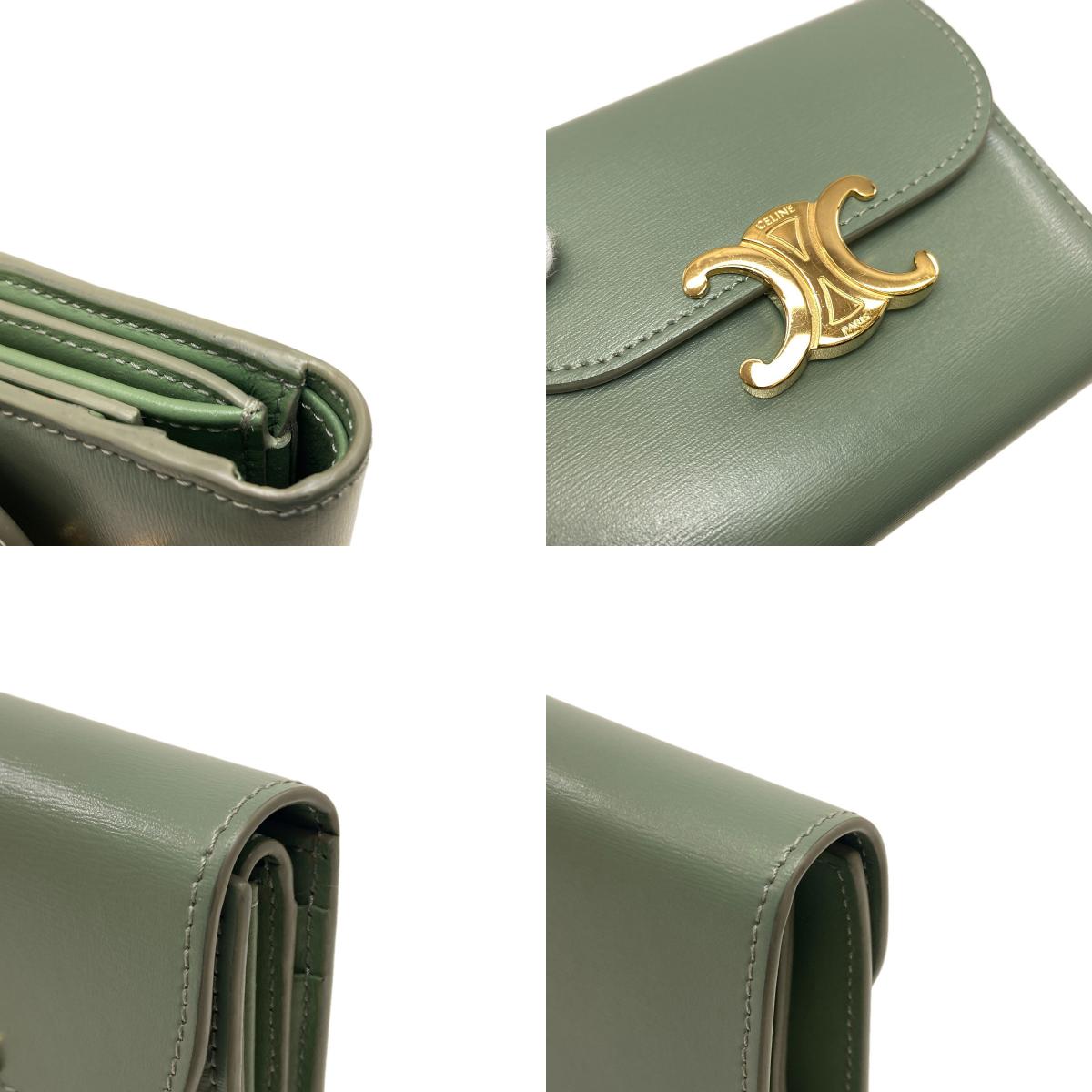 CELINE Triomphe Flap Tri-fold Bifold Wallet with Coin Pocket Calf Ladies [Used]