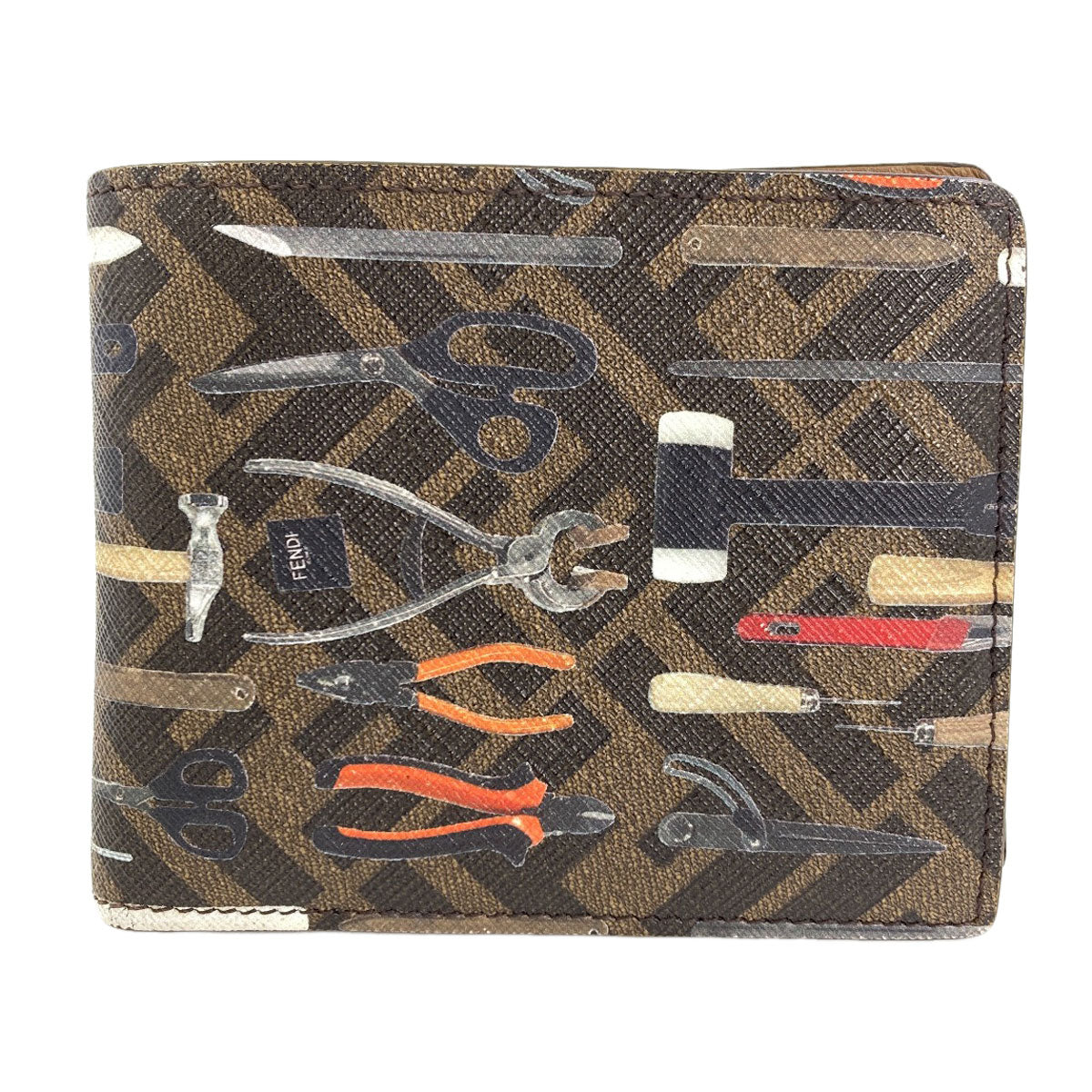 FENDI Zucca Pattern Tool Print Bifold Wallet with Coin Pocket PVC Ladies [Used]