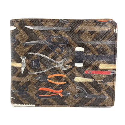 FENDI Zucca Pattern Tool Print Bifold Wallet with Coin Pocket PVC Ladies [Used]