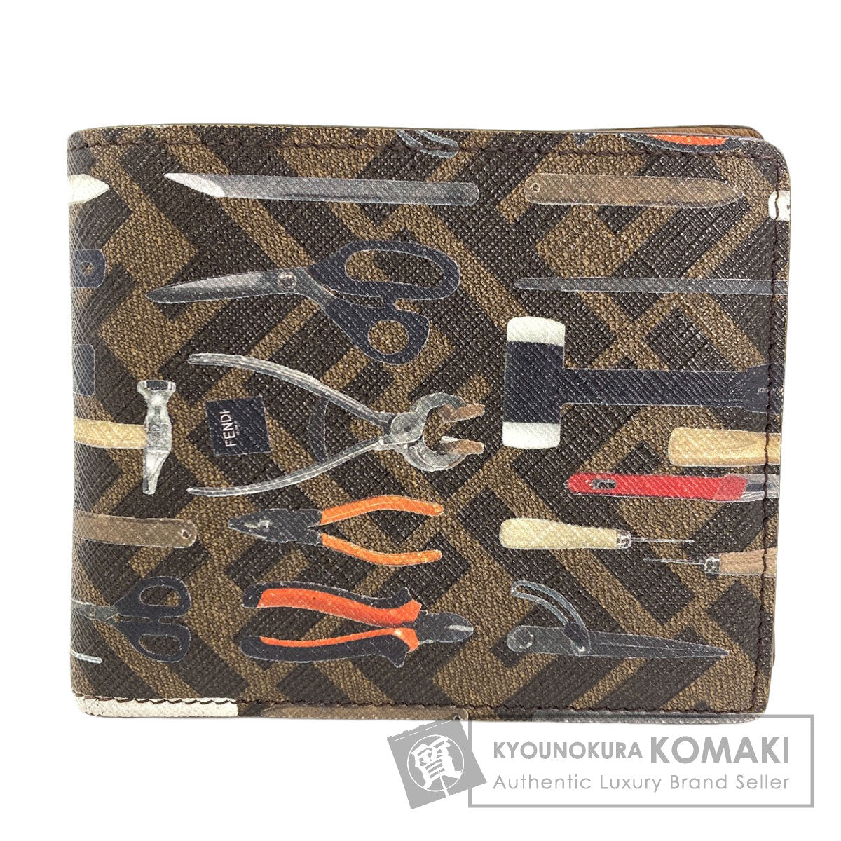 FENDI Zucca Pattern Tool Print Bifold Wallet with Coin Pocket PVC Ladies [Used]