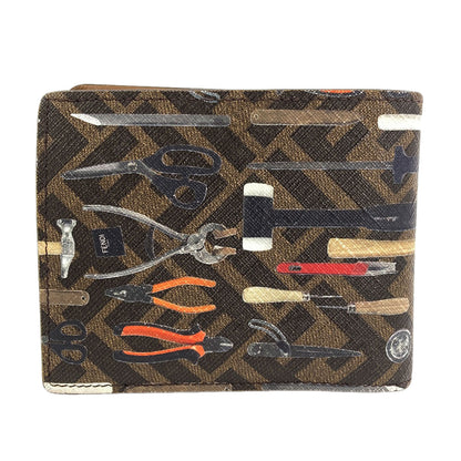 FENDI Zucca Pattern Tool Print Bifold Wallet with Coin Pocket PVC Ladies [Used]