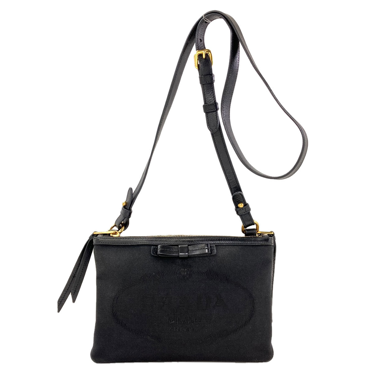 PRADA 1BH046 ribbon Shoulder Bag Canvas LeatherLadies [Used]