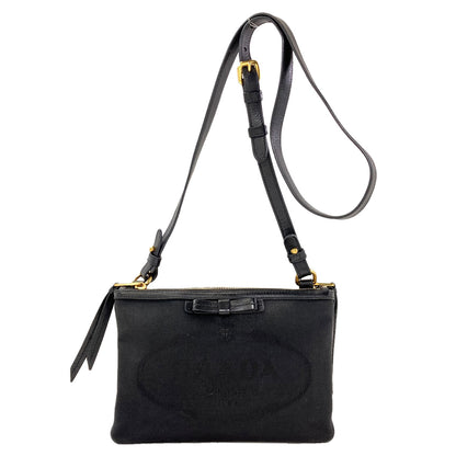 PRADA 1BH046 ribbon Shoulder Bag Canvas LeatherLadies [Used]