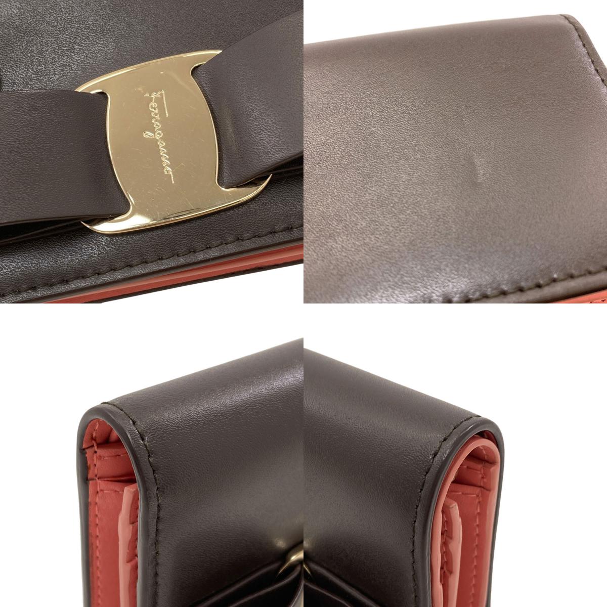Salvatore Ferragamo Vara ribbon Bifold Wallet with Coin Pocket Leather Ladies [Used]