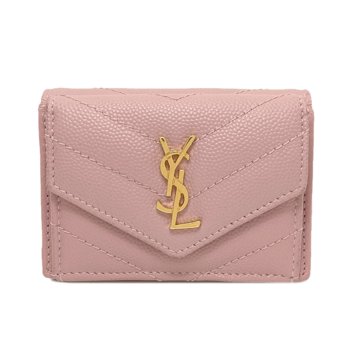 YVES SAINT LAURENT V-stitch compact wallet Bifold Wallet with Coin Pocket Calf Ladies [Used]