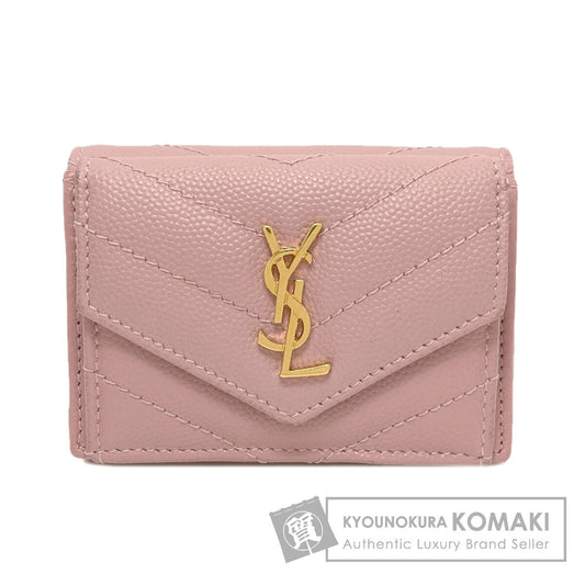 YVES SAINT LAURENT V-stitch compact wallet Bifold Wallet with Coin Pocket Calf Ladies [Used]