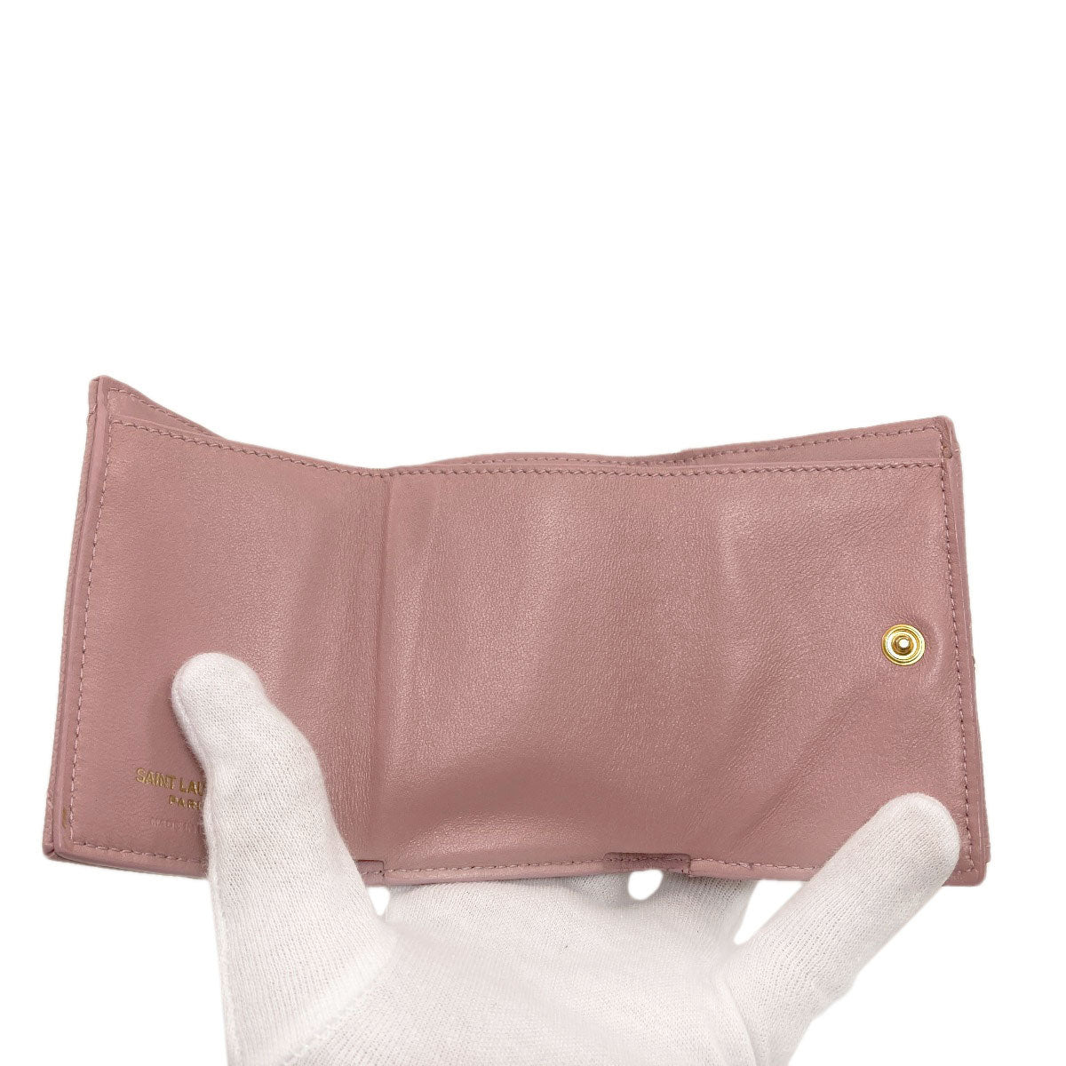 YVES SAINT LAURENT V-stitch compact wallet Bifold Wallet with Coin Pocket Calf Ladies [Used]