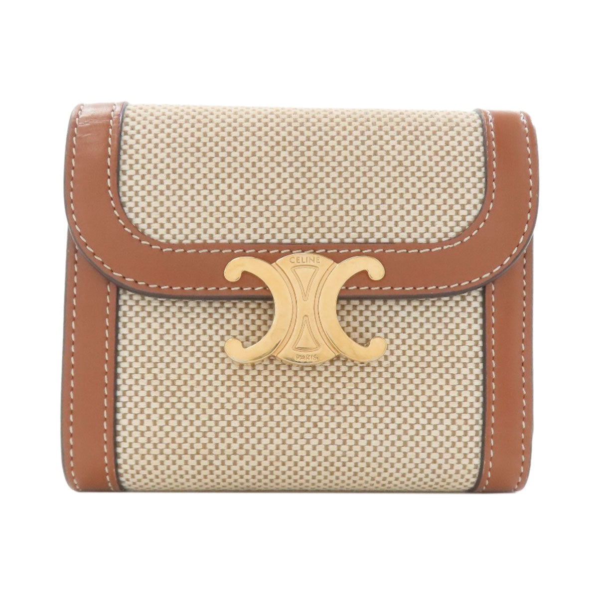 CELINE Triomphe Tri-Fold Wallet Bifold Wallet with Coin Pocket Canvas LeatherLadies [Used]