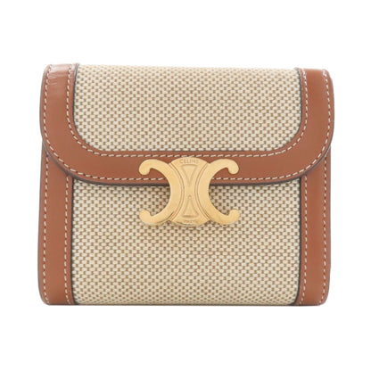 CELINE Triomphe Tri-Fold Wallet Bifold Wallet with Coin Pocket Canvas LeatherLadies [Used]