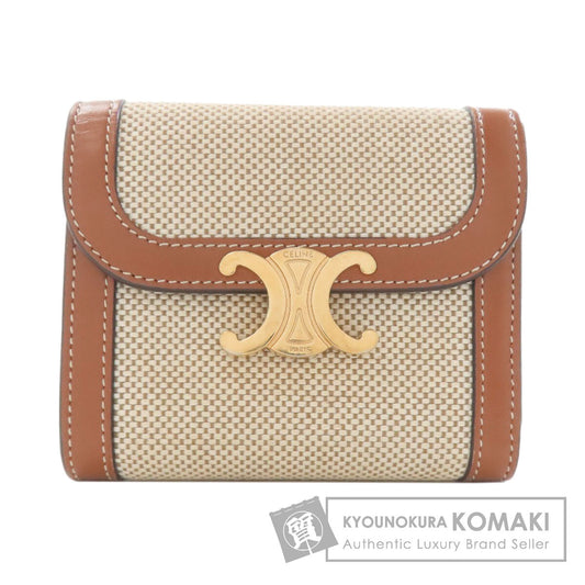 CELINE Triomphe Tri-Fold Wallet Bifold Wallet with Coin Pocket Canvas LeatherLadies [Used]