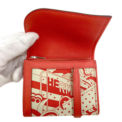 HERMES Avex Soir SilverHardware Bifold Wallet with Coin Pocket Silk Ladies [Used]