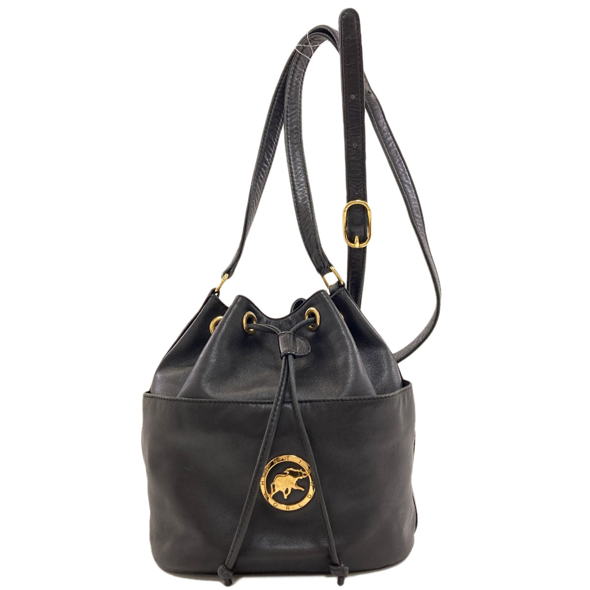HUNTING WORLD Drawstring bag logo Shoulder Bag Leather Ladies [Used]