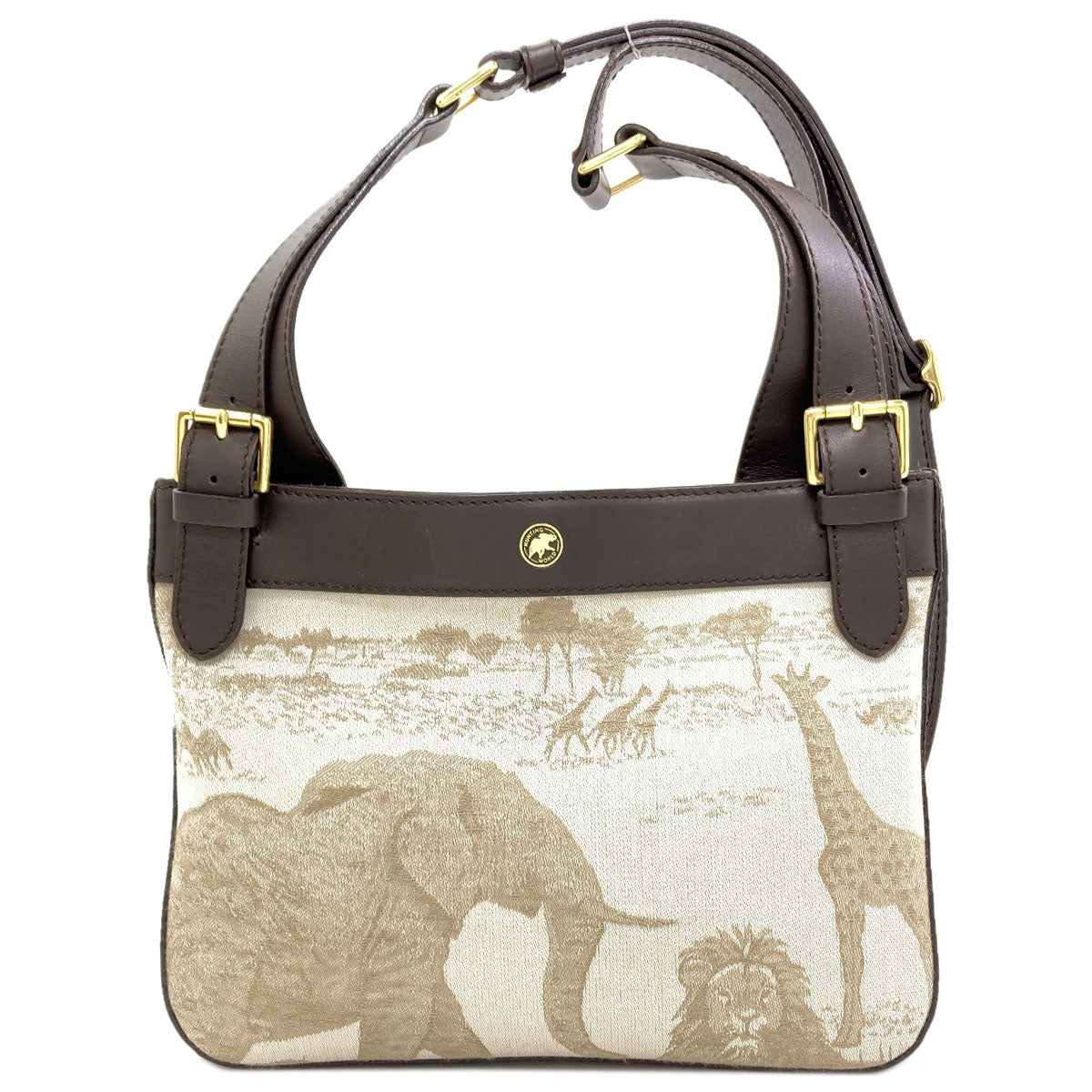 HUNTING WORLD Savanna motif animal Shoulder Bag Canvas LeatherLadies [Used]