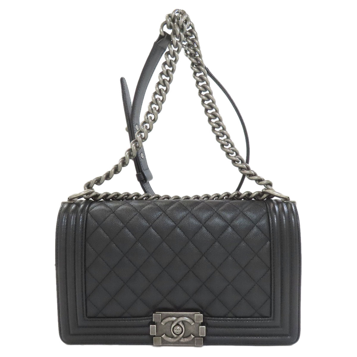 CHANEL Boy Chanel ChainShoulder SilverHardware Shoulder Bag Grained Calfskin Skin Ladies [Used]