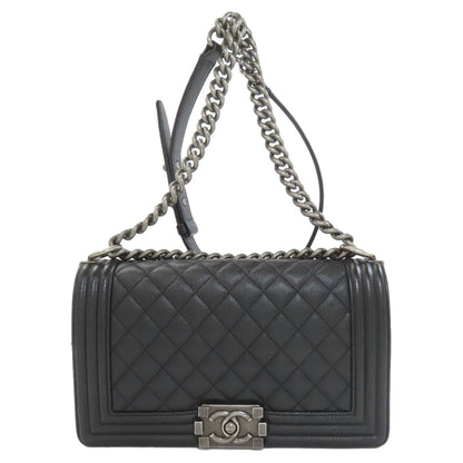 CHANEL Boy Chanel ChainShoulder SilverHardware Shoulder Bag Grained Calfskin Skin Ladies [Used]