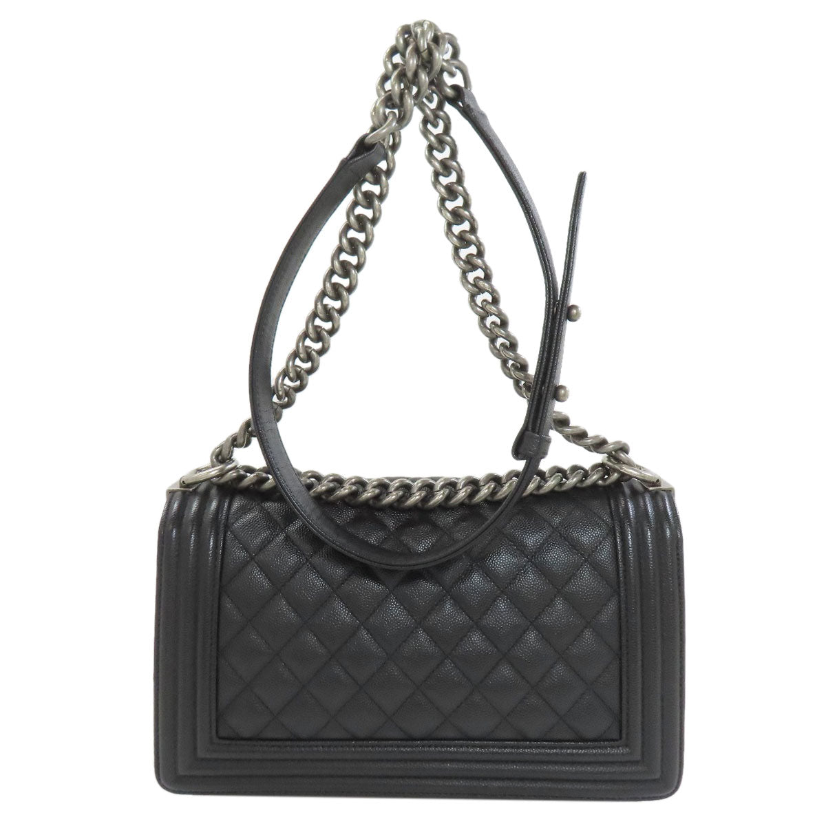 CHANEL Boy Chanel ChainShoulder SilverHardware Shoulder Bag Grained Calfskin Skin Ladies [Used]