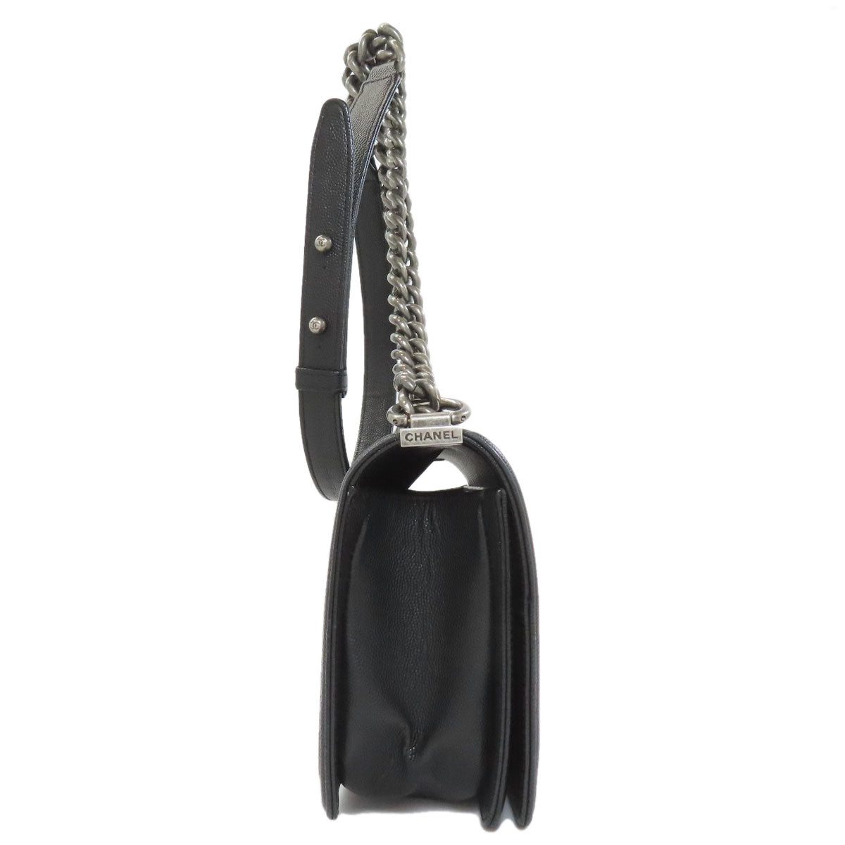 CHANEL Boy Chanel ChainShoulder SilverHardware Shoulder Bag Grained Calfskin Skin Ladies [Used]