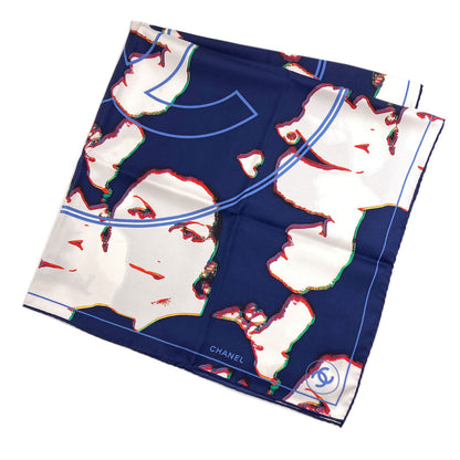 CHANEL COCO Mark Human Motif Scarf Silk Ladies [Used]