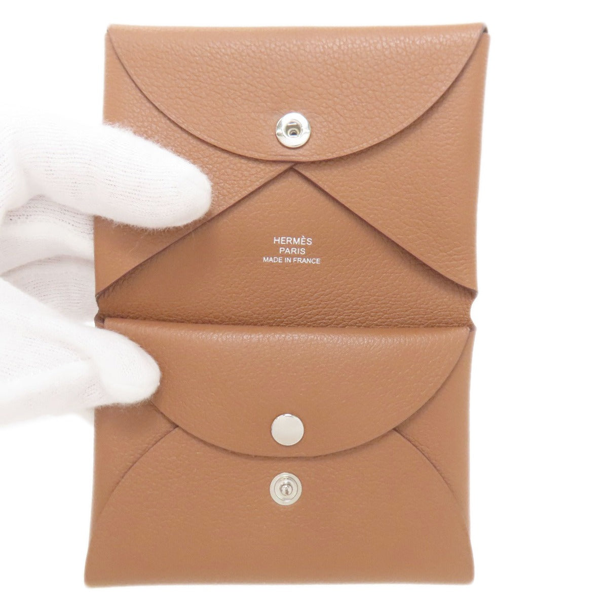 HERMES Calvi Duo SilverHardware Card Case Calf Ladies [Used]